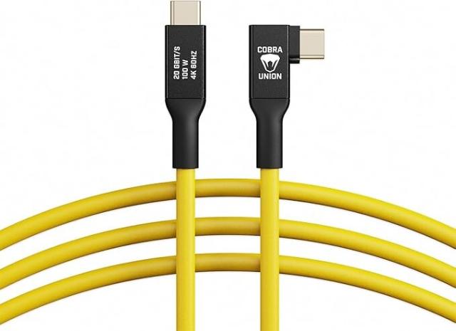 COBRAUNION USB-C TO USB-C 90° 5M, 20G YELLOW